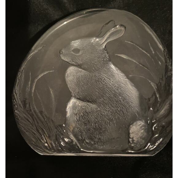 Rabbit Paperweight Etched Crystal Signed By Mats Jonasson Vintage - Picture 3 of 12
